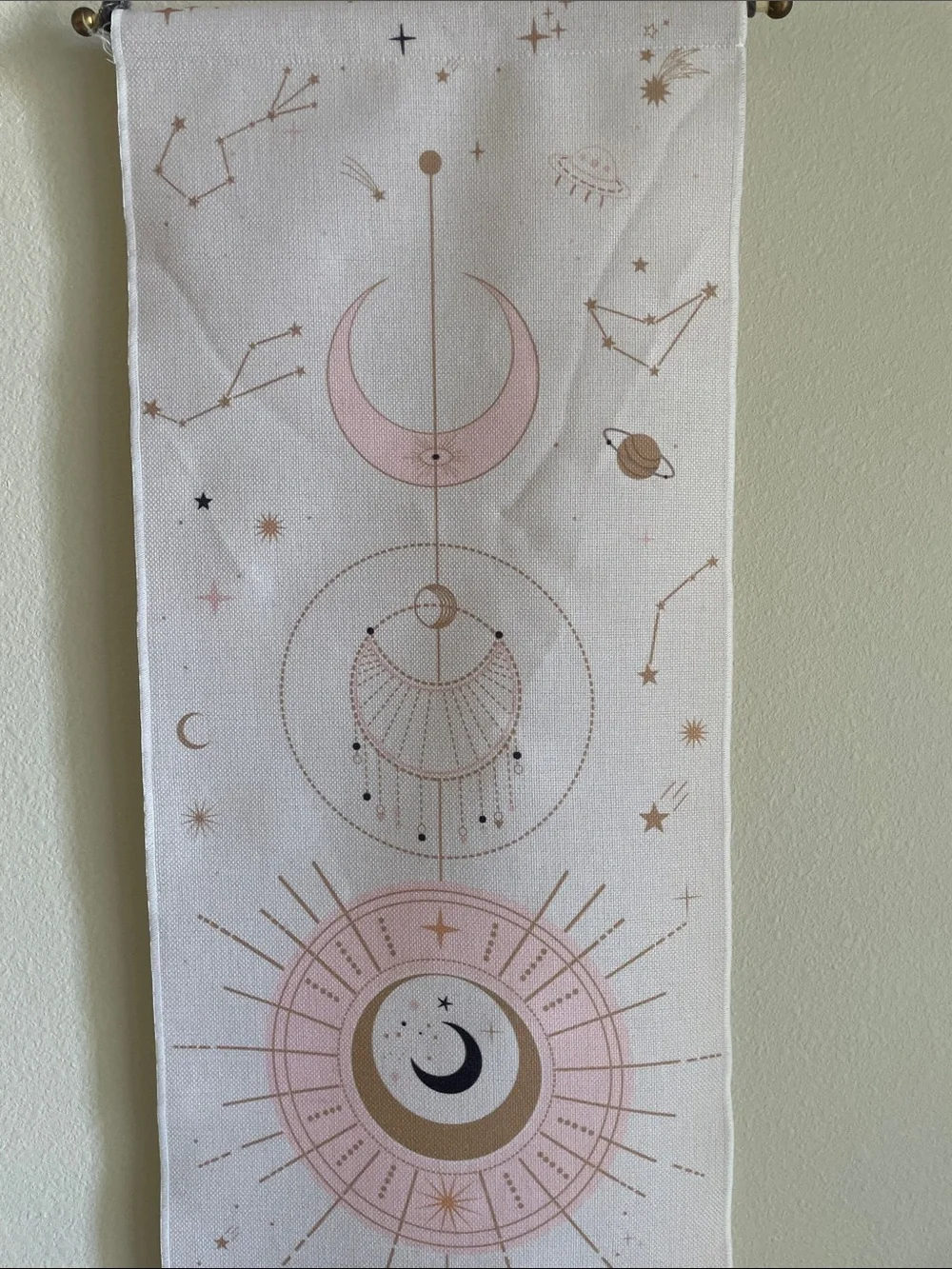 Pink and Gold Celestial Wall Tapestry - Boho Home Wall Decor